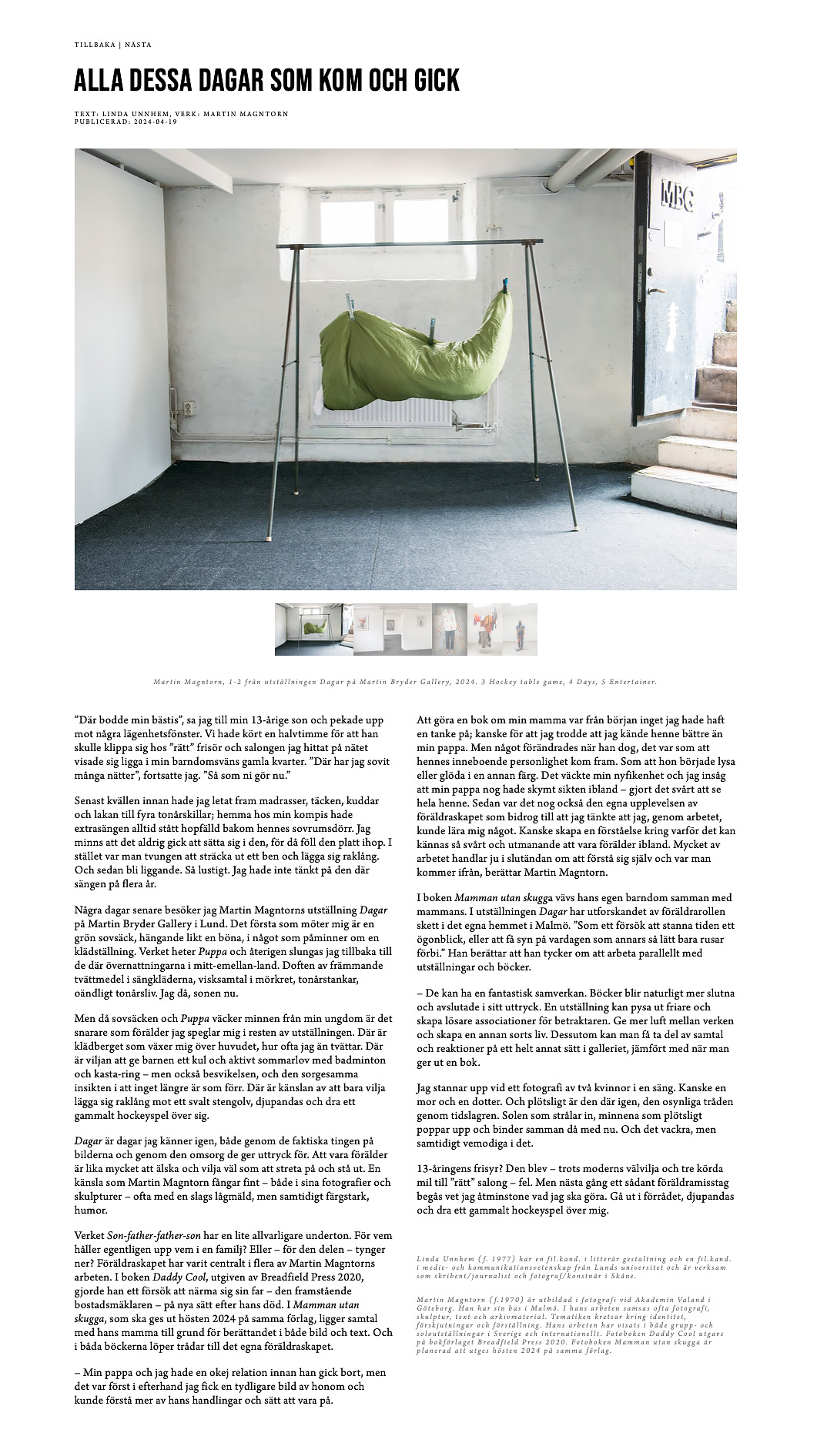 Fotograf Martin Magntorn - Review, solo exhibition Days, Tidskriften VERK, publisher Linda Bergman, 2024