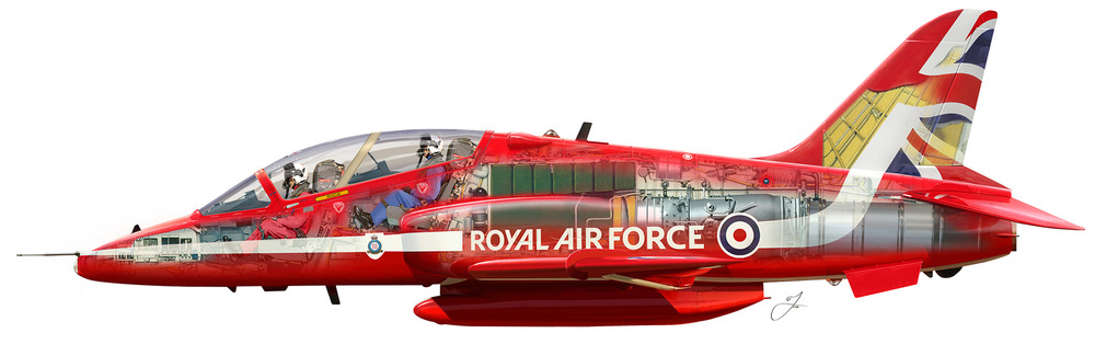 Technical Illustration Artwork and Visualisation - Red Arrows Hawk Ghosted Image