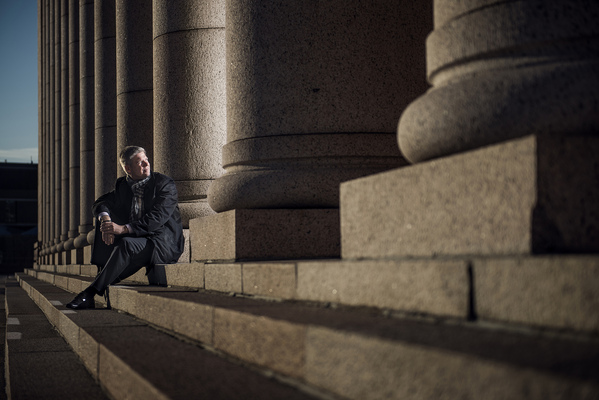 Vesa Tyni - Congressman Sampsa Kataja in front of the house of Parliament.