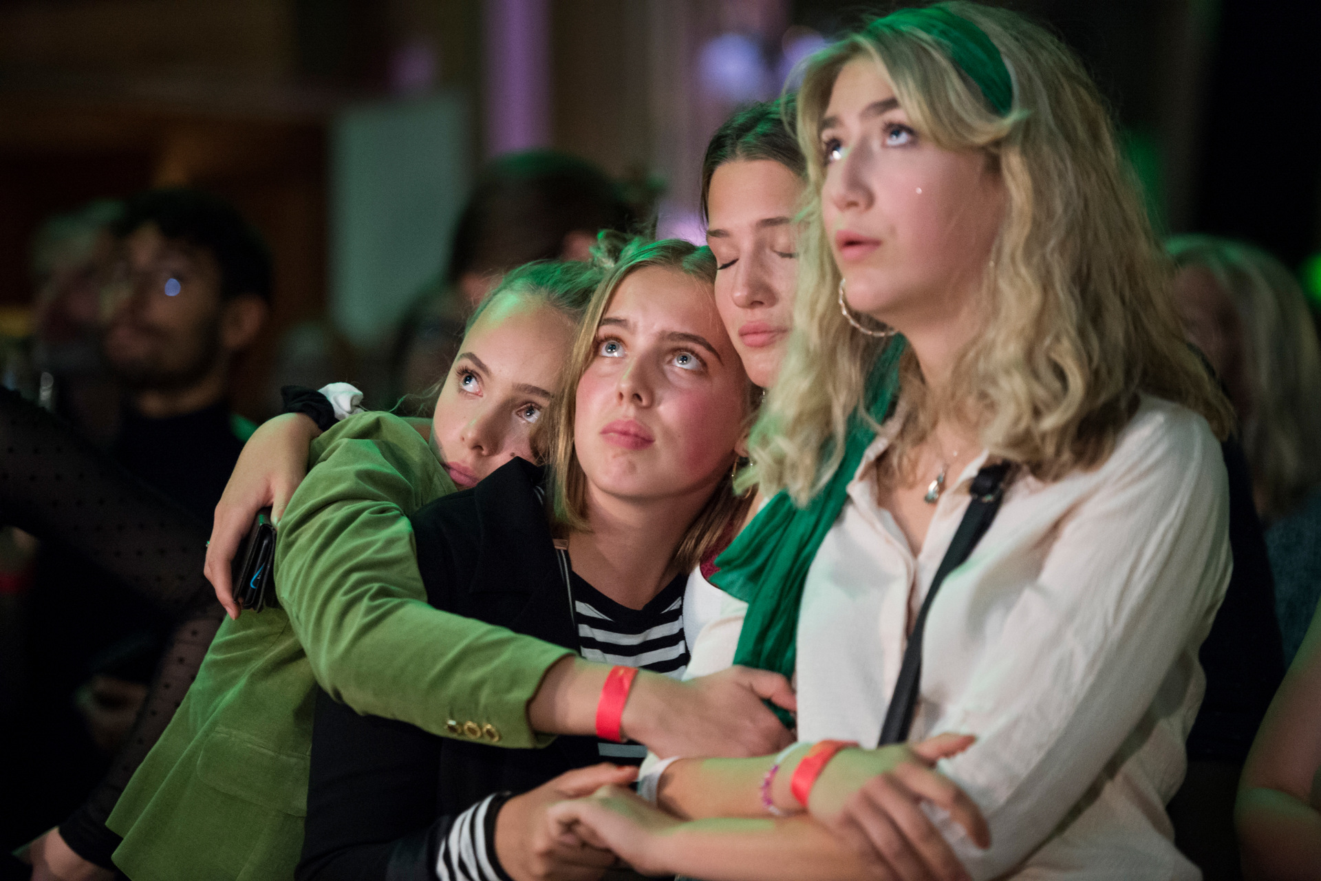 Photographer Anna Tärnhuvud - Freya Lindqvist, Linn Borseman, Alma Rivarola Baraibar and Frankie Lindstedt Grahn from Grön Ungdom have worked hard to educate people about climate and environmental issues and our unsustainable lifestyle. When the poor results for the Green Party are reported at the election vigil, they cannot hide their despair and concern for the future. 2018-09-09 for Aftonbladet.