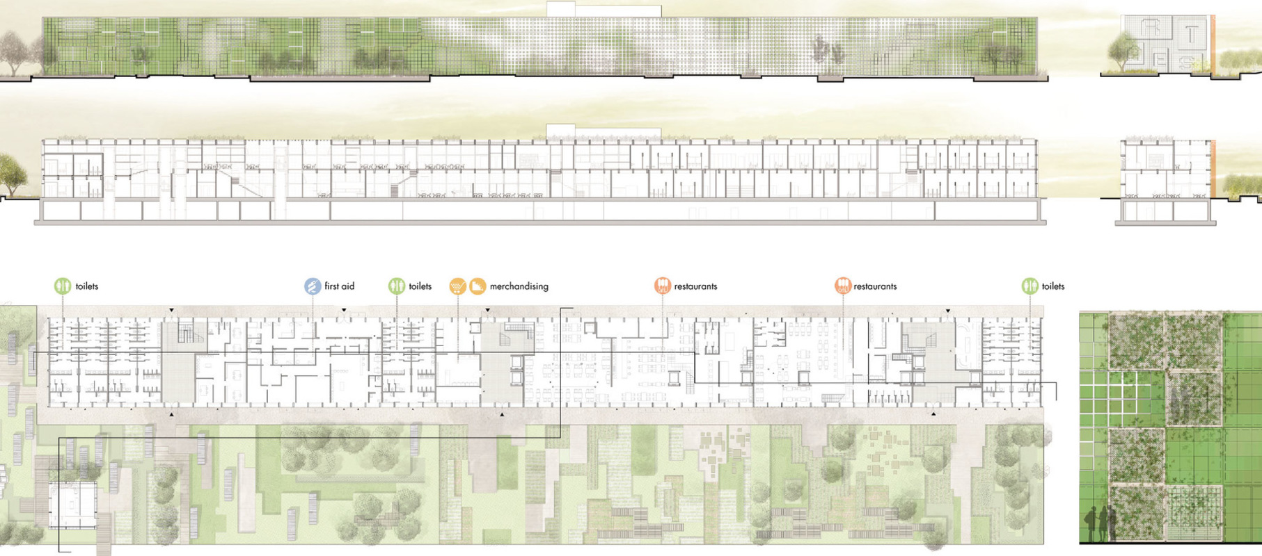 Tamandua - Plan and section of the service buildings