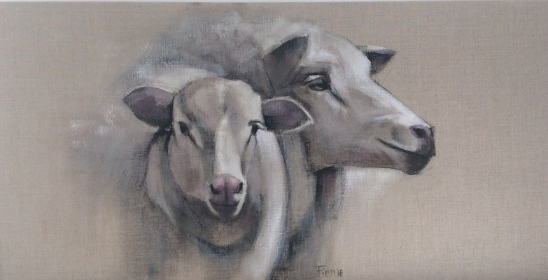 Galerie op 11 - schapen koppen Acryl op linnen 80/120