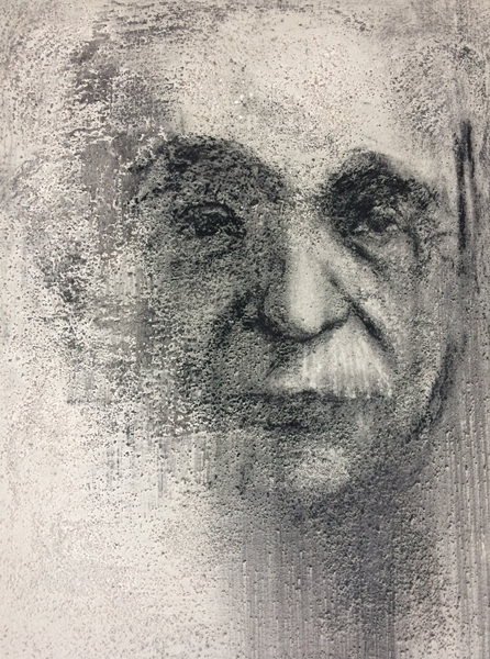 Galerie op 11 - Portret Einstein Houtskool op grof beton