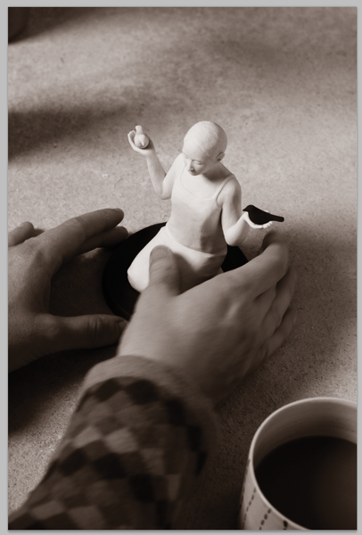 Lina Eriksson-keramikkonstnär - Black and white bird. 2016. Porcelain. H:12cm