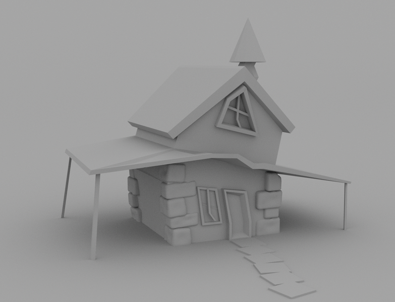 Montana Jade - Flat render of low poly crooked house.