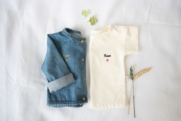 Mathilde Cabanas - Bisou embroidered shirt and vest with Poudre Organic