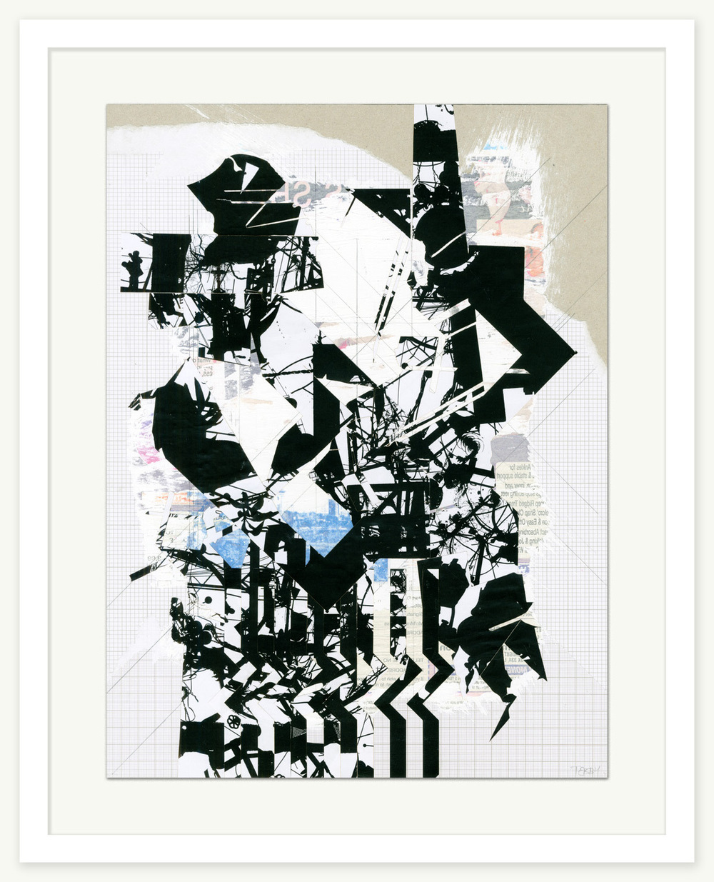 Tom Tebby Visual Artist - Indeterminate Elements No.4 Exhibited at Medley, Chicago 2013 40 x 60cm. Printed and cut paper, acrylic paint on greyboard.