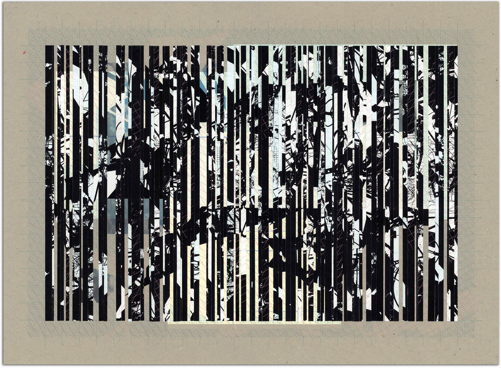 Tom Tebby Visual Artist - Moving Objects Cutting Through Space No.360x40cm. Printed and cut paper on recycled greyboard Artwork for the West Midlands Open 2014, 25 October - 15 February 2015, Gas Hall, Birmingham