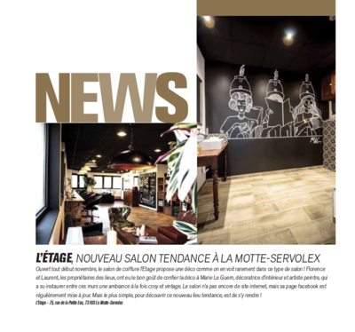 Marie LG - Article sur mon travail daménagement et de décoration sur le salon de coiffure LÉtage dans le magasine COSY