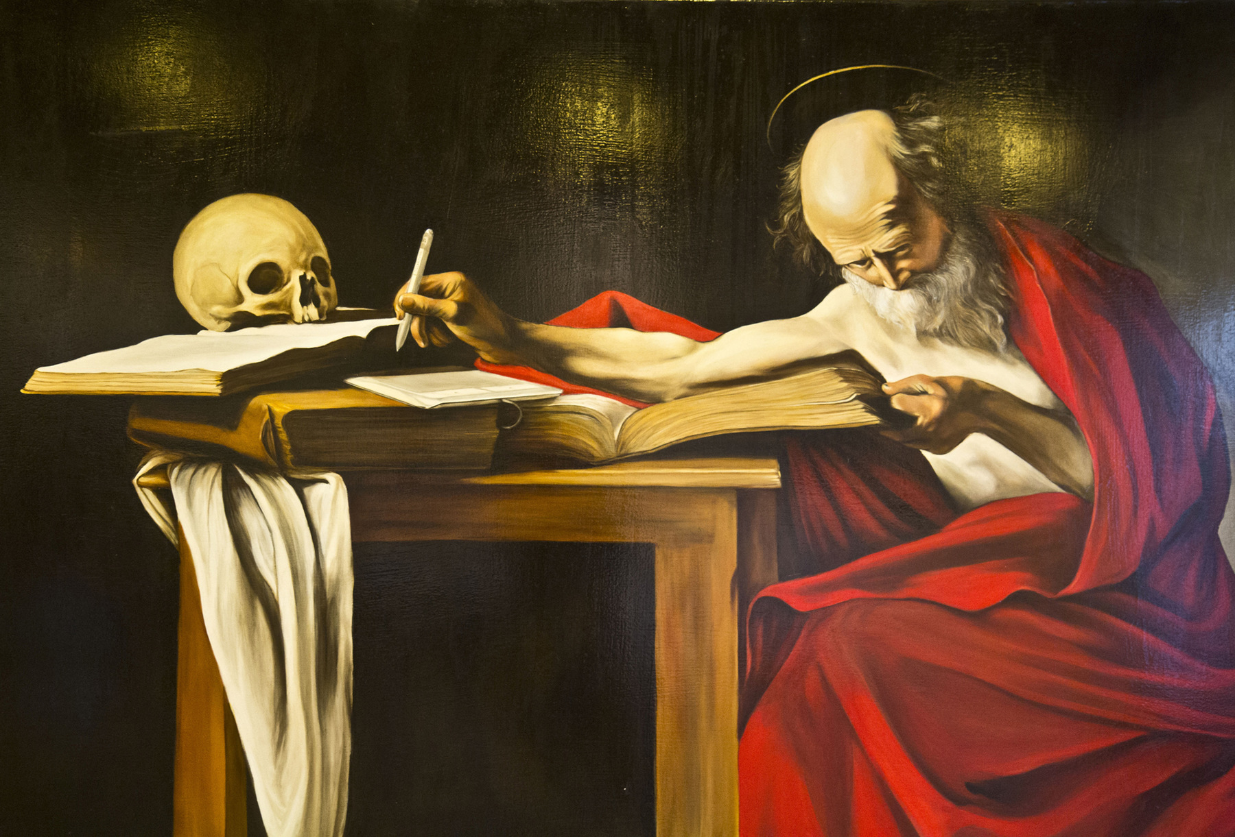 natasha mec - Oscar Turri San Girolamo con tavoletta grafica olio su tela 100 x 150