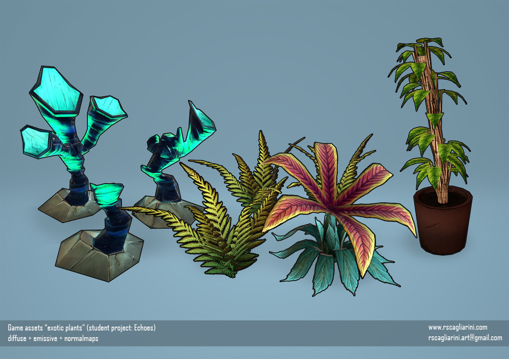 Romina Scagliarini - exotic plants (student project Echoes) modeled in Maya handpainted textures made in PS