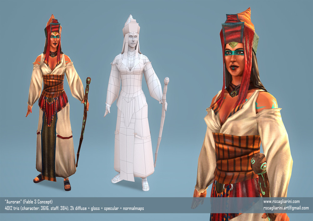 Romina Scagliarini - Auroran (Fable 3 Concept) modeled and rigged in Maya textures made in PS and with Quixel Suite 2.0