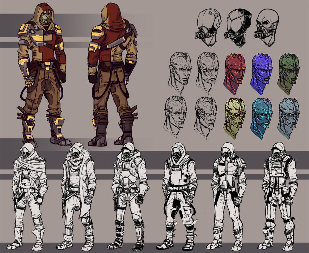 Romina Scagliarini - Sci-Fi Bounty Hunter Concepts Character Design drawn in PS
