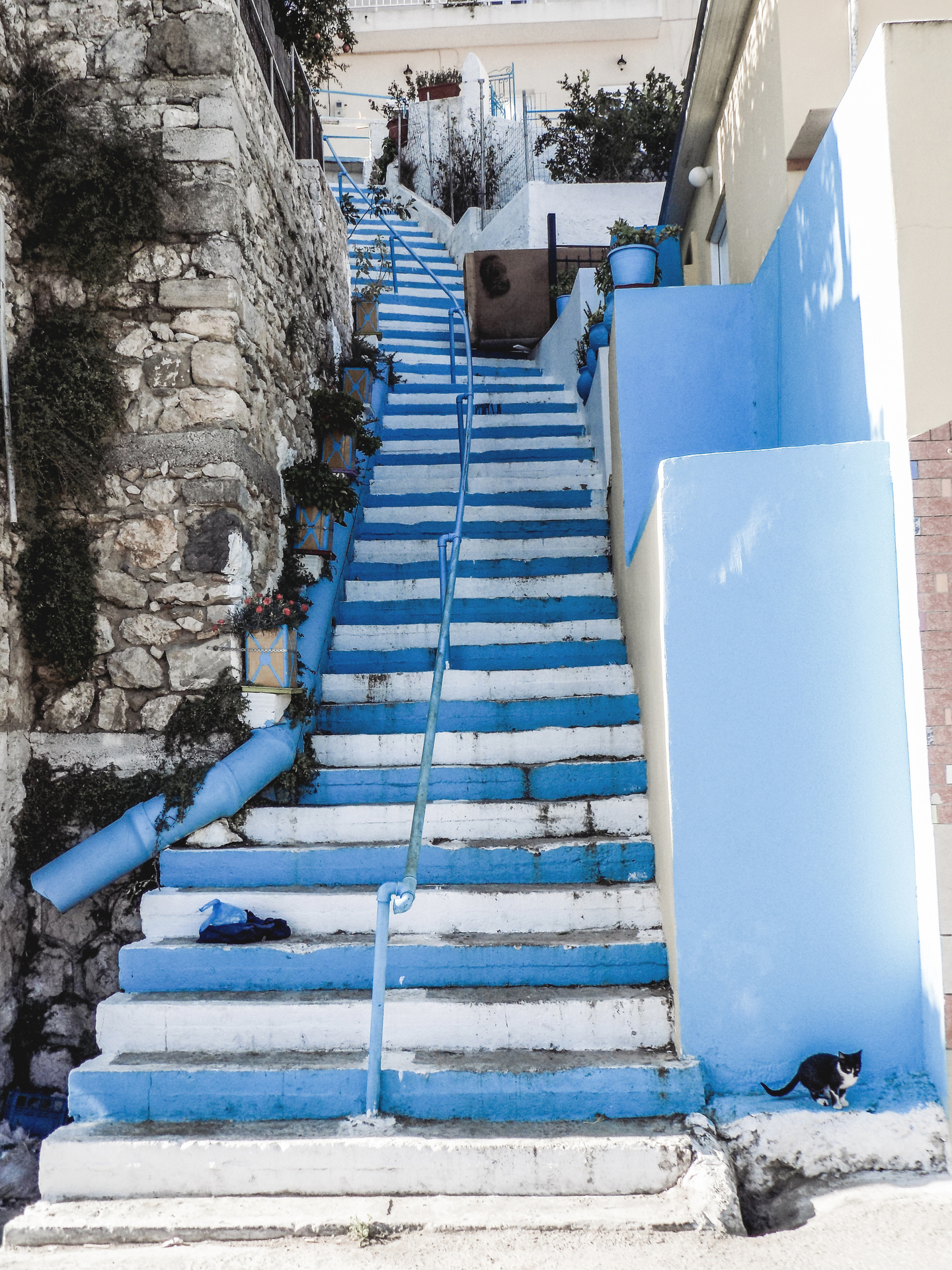 studio svart ateljé vit - Blue and white stairs at Karpathos