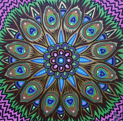 LyubaS Art - Peafowl 24 x 24 cm
