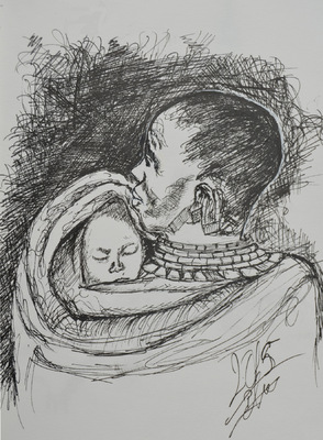 Create and Grow-Portfolio - Sketch of a baby sleeping on mom