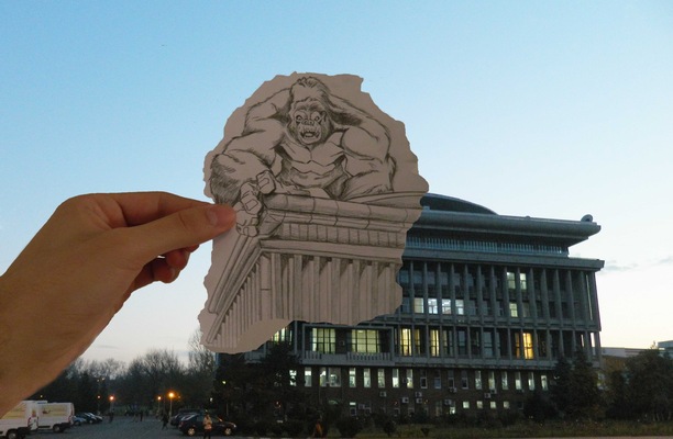 Create and Grow-Portfolio - King-kong assault on University “Politehnica” of Bucharest building-(inspiration Ben Heine)