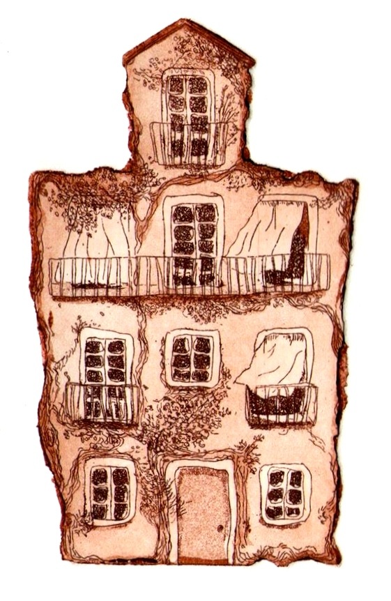 ana neto - Casas Velhas etching, aquatint 10x10cm 2011 From the artist book Café e Caracol