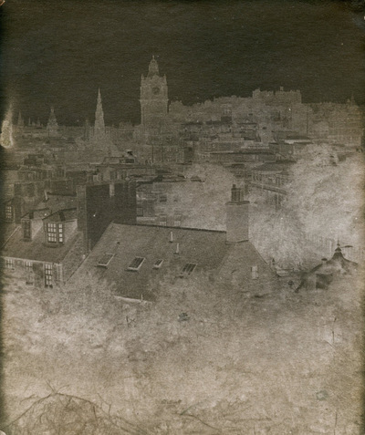 Paper , Shadows and Light. - James Good Tunnys view . Rock House and Edinburgh. Time after time have I gone and stood on the projecting rock below Playfairs monument on the Calton Hill and drawn inspiration from viewing Mr Adamson , placing a large square box upon a stand , covering his head with a focussing-cloth, introducing the slide counting the seconds by his watch, putting the cap on his lens , and retiring to what we now know to be the dark room . Oh!if only I could have got an introduction to these men , it would have been the consummation of my happiness !