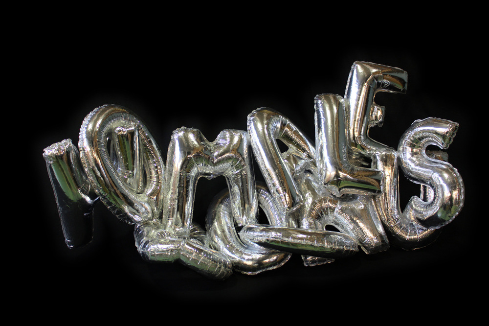 PLACENTIA ARTE - tag cloud mylar balloons+resin cm. 110 x 60 x 40, 2016