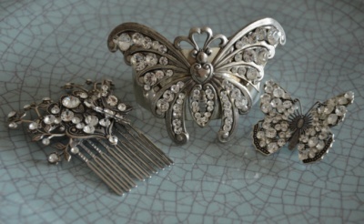Curvaceous Design Portfolio - Curvaceous Design Secret Garden hair comb, Butterfly cuff and small butterfly brooch all hand designed and created. Encrusted with Swarovski Elements.