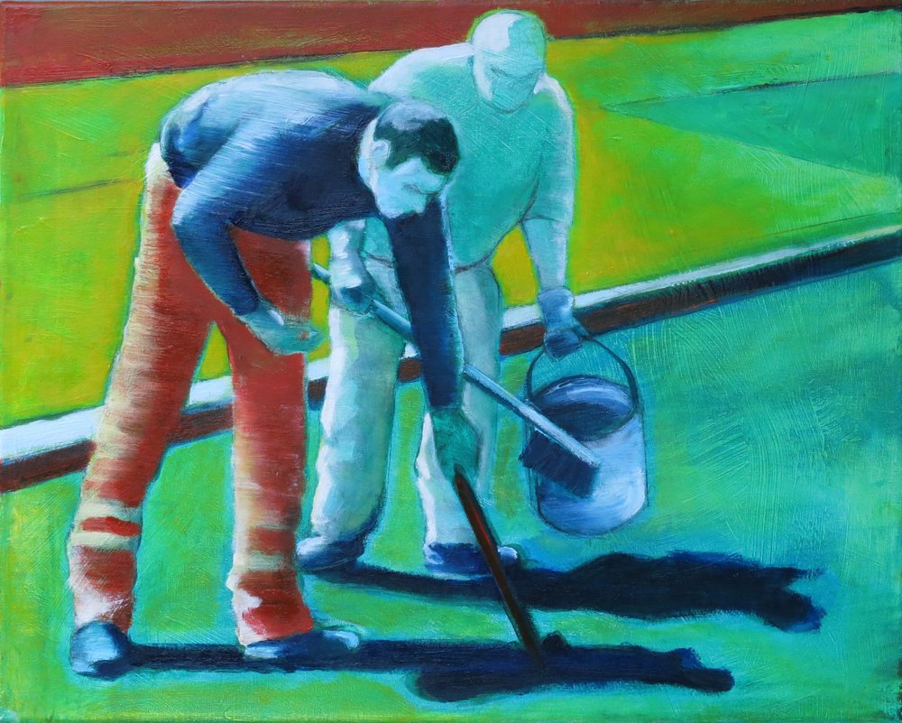 // Bruno Truyts // visual artist // - At work. Repairing cracks - 40 X 50 cm - Acryl & oil on board - 2013