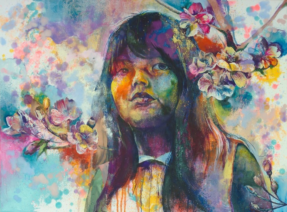 Manami Takamatsu - die Heimat und ich 2015, Ölfarbe auf Leinwand, 60×80cm