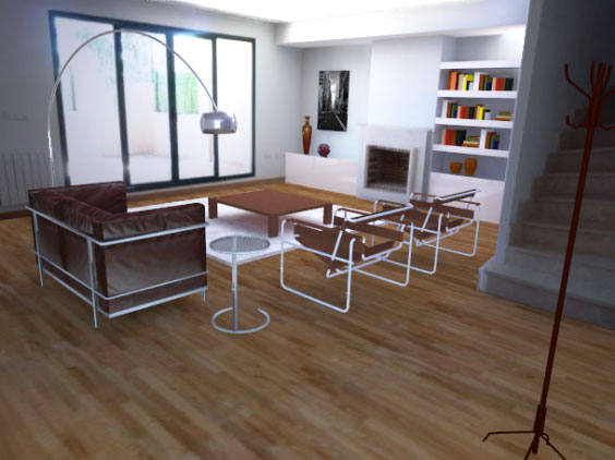 arqestudiBOMON - SALÓN / LIVING-ROOM Mobiliario: lámpara de pie Arco de CASTIGLIONI, mesita de café cromada E 1027 de EILEEN GRAY, sofá LC2 de LE CORBUSIER, JEANNERET & PERRIAND y silla Wassily de BREUER. Furniture: CASTIGLIONI_Arco Floor Lamp, EILEEN GRAY_E 1027 chrome coffee table, LE CORBUSIER, JEANNERET & PERRIAND_LC2 sofa, and BREUER_Wassily Chair.