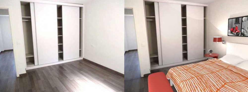 arqestudiBOMON - VISTAS DORMITORIO ANTES Y DESPUÉS / BEDROOM VIEWS BEFORE AND AFTER