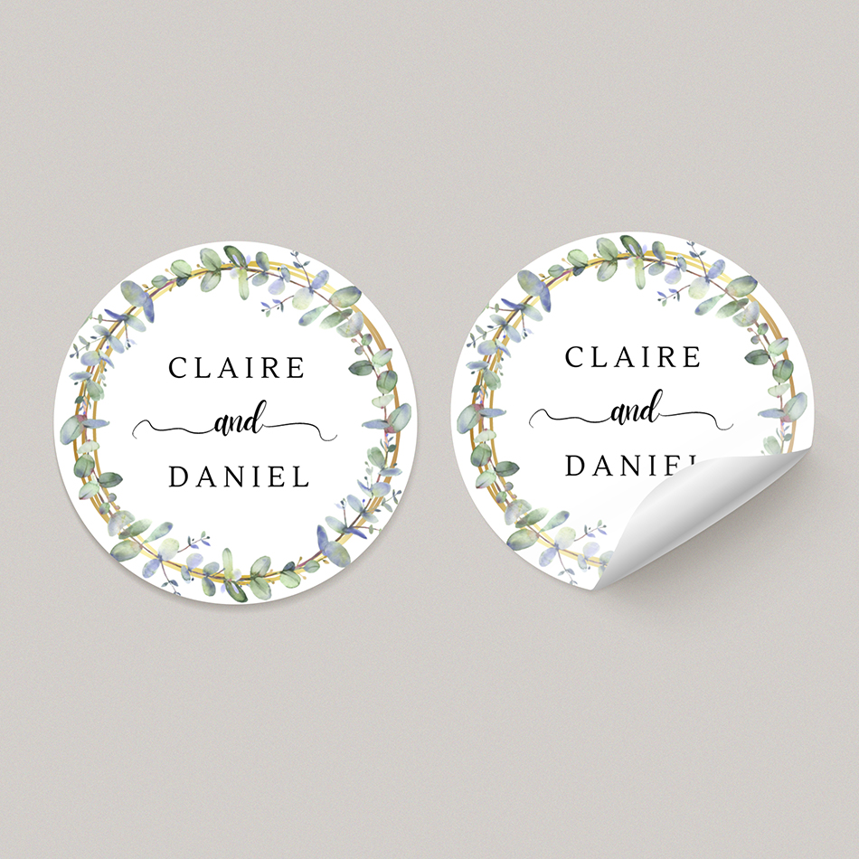 'Eucalyptus & Gold' Wedding Stickers