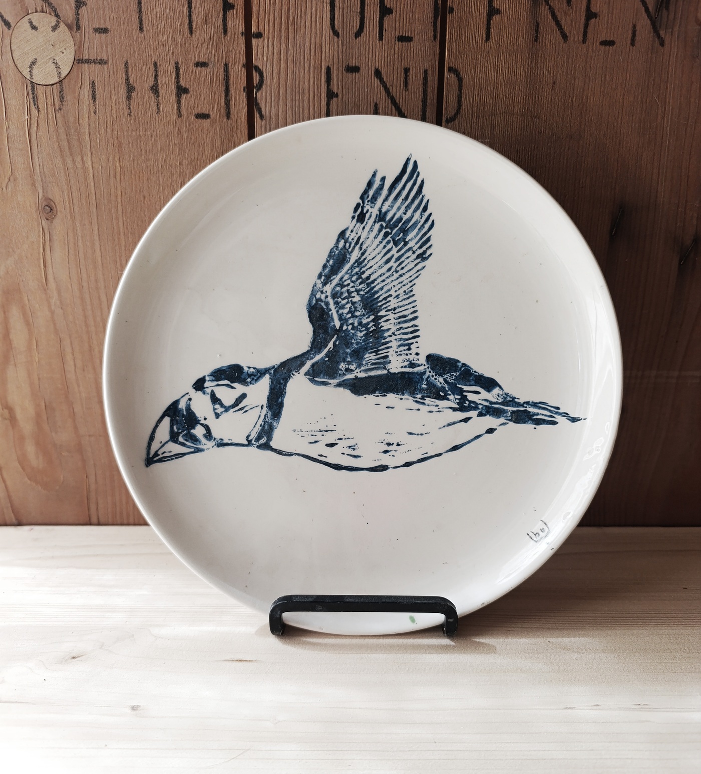 Puffin linocut plate